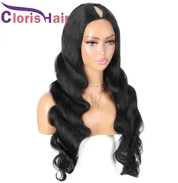 V Part Wig Natural Wavy Human Hair No Geart Out Brazilian Virgin Body Wave Hair Glueld Wigs for Black Women الكثافة الكاملة 28624042305797