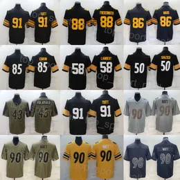 Calcio uomo 85 Maglie Eric Ebron 90 TJ Watt 91 Stephon Tuitt 50 Ryan Shazier 86 Hines Ward 43 Troy Polamalu 58 Jack Lambert 88 Pat Freiermuth Saluto al servizio di cucito