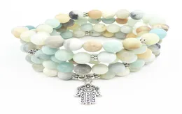 SN1351 2018 Mala-Armband, modisches Damen-Armband, natürlicher 8 mm Amazonit, 108 Mala, Hamsa-Anhänger, Yogi-Halskette5426525