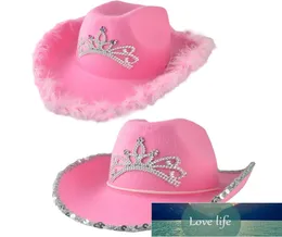 Crown Pink Cowboy Caps Western Cowgirl Hat for Women Girl Feather Edge B lśniące cekiny Tiara Cowgirl Hats Party Fedora Caps FA5087738