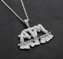 Iced Out Baguette ATM Letras Pingente Colar Adicionado ao Dinheiro Banhado A Ouro Zircão Cúbico Hip Hop Jóias8178157