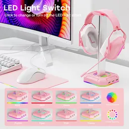 Accessoires Nieuwe Roze Koptelefoonstandaard RGB Overear Headset Bureaubeugel Oortelefoonhouder met 3 USB 2.0-poorten voor Gamer Gaming PC-accessoires