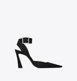 Дизайнерские туфли-лодочки Женские модельные туфли Роскошные черные туфли-лодочки Fanny Slingback на расклешенном каблуке из атласного крепа EU3540 с коробкой Свадебные платья8655059