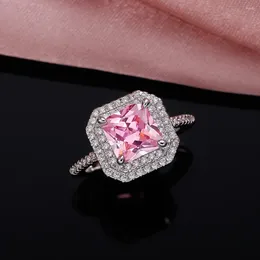 Eheringe 2024 Temperament Süße Rosa Prinzessin Quadrat CZ Engagement Frauen Luxus Vorschlag Ring Für Freundin Geschenk Modeschmuck