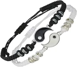 12Sets Yinyang Taiji Armband Justerbar länkkedja svart vit matchande traditionell kinesisk vävande hantverk som är lämplig för coup2451781