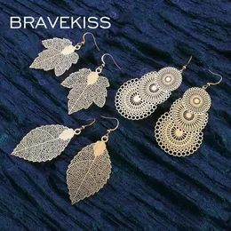 BRAVEKISS Retro Leaf Shape Drop Earrings For Women Vintage Bohomia Boho Hollowedout Fashion Jewelry Accessories New 2020 PE15207436708