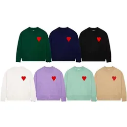 Paris Fashion Mens Designer Amies Knitted Sweater Embroidered Red Heart Solid Color Big Love Round Neck Long Sleeve Shirt Man Women Pullover Winter Knitwear YT8823
