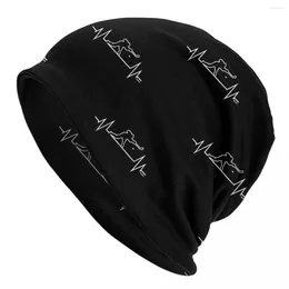 Berets Hockey Player Heartbeat Bonnet Hats Line Print Skullies Beanies Men Women Cool Beanie Autumn Winter Hippie Design Caps