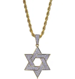 Łańcuch hip -hopowy w pełni mrożony laboratorium Diamond Star of David Pendent Naszyjnik dla mężczyzn Women7614923