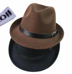 Trilby Hoed Mans Vilt Fedora met Riem Volwassen Winter Klassieke Jazz Hoed Medium Breedte Gorra Hombre Vrouw Vintage Stijlvol Mode74027343346397