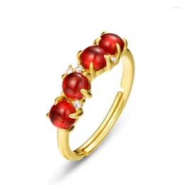 Cluster Rings Natural Garnet Ring S925 Sterling Silver 10K Gold Plated Red Moçambique Crystal Gemstone Wedding Women Fine Jewelry