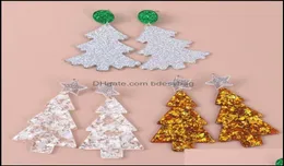 Dangle Chandelier Brincos Jóias Fishsheep Trendy Glitter Acrílico Árvores de Natal Gota para Mulheres Bonito Festivo Boneco de Neve Brinco Xm8355075
