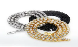 Män hiphop bling is ut tenniskedja 1 rad halsband överdådig klastisk silver svart rosguldkedjor mode smycken3018681