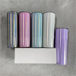 Tumblers 20oz تسامي بلورم نحيل مع غطاء من الفولاذ المقاوم للصدأ بريق الكثب الفراغ المعزول Tumblers rainbow كوب بيرة القهوة من أجل