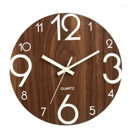 Wall Clocks Luminous Large Clock 12 Inch Wooden Silent Non-Ticking Kitchen For Indoor/Outdoor Living Room