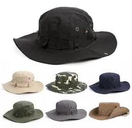 Berets ao ar livre men039s sólido chapéu de sol balde carga safari bush exército boonie verão selva pesca capberets6397937