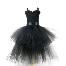 Girl Dresses Girls Black Trailing Tutu Dress Kids Crochet Evening Tulle Straps Ball Gown Children Birthday Party Banquet Costume