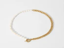 Chains Casual Cuban Chain Freshwater Pearl Necklace OT Buckle Stainless Steel Half Connected64660754977235