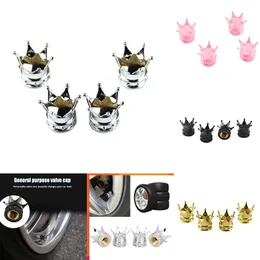 Car Upgrade 4Pcs Crown Shape Car Tire Air Valve Stem Caps Dustproof Anti-rust Caps Wheel Stem Covers Auto Truck Motocycle Bike Accessories