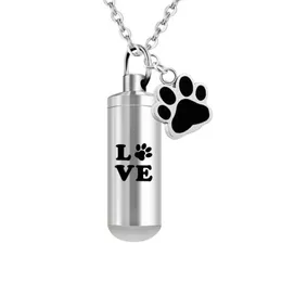 Ashes For Love Pet Paws Print Stainless Steel Keepsake Pendant Cylinder Ashes Cremation Urn Jewelry Necklace1781517