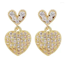 Dangle Earrings ZHINI Design Korean Gold Love Heart Drop For Women Luxury Zircon Long Earring Wedding Fashion Jewelry