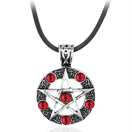Pendanthalsband Supernatural Series Pentagram Necklace With Rope Chain Dean Winchester Star Silver Plated Red Crystal Jewelry219T