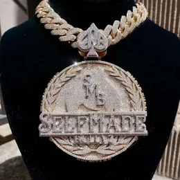 Hip hop bling jóias colar 925 prata esterlina rosa banhado a ouro nome personalizado carta gelado para fora vvs moissanite grande pingente