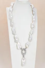 Guaiguai Jewelry White Keshi Pearl Necklace Cz قلادة مصنوعة يدويًا للنساء الأحجار الكريمة الحقيقية الحجر سيدة الموضة Jewellery9315437