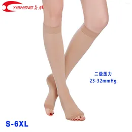 Kvinnors strumpor Yisheng Compression Knee High Open Toe Men Graderade kompressstrumpor för åderbråck