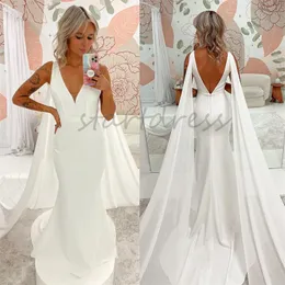 Civil Boho Gatsby Wedding Dress Elegant Dubai Arabic Caped ärmar Mermaid Beach Bride Dress 2024 Sexig V Neck senaste British Country Style Brudklänningar Koreanska Novias