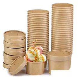 Disposable Take Out Containers Soup Cups Paper Kraft Containers Bowls Disposable Ice Cream Cup With Lids Drop Delivery Home Dhgarden Dhzai