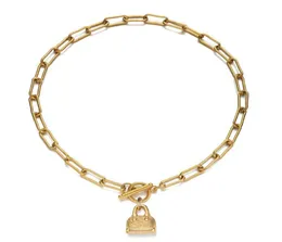 Anhänger Halsketten Edelstahl Büroklammer Kette Toggle Handtasche Choker Halskette Für Frauen OT Schnalle Schloss Schmuck6314322