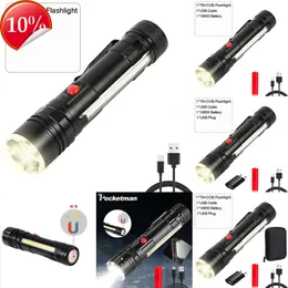 فوانيس جديدة محمولة مصباح يدوي LED قوي مع Magnet Portable Repair Light 18650 مصابيح كهربائية قابلة للشحن الشعلة المضادة للماء مع الضوء الجانبي