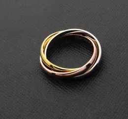 Novo elegante aço inoxidável tricolor três em um anéis sem costura misturado amarelo ouro rosa ouro prata metal cores titânio amante1806412