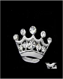 Булавки модные Sier Tone Clear Crystal Корона Брошь Мужчины Женщины Стразы Diamante Булавки Свадебные украшения Броши Cor Breastp5643532