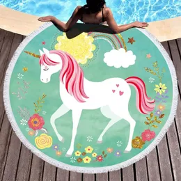 Handtuch Polyester Rundstrandtuch Quastel Decke Einhorn Yoga Matte Wrap Microfasel Bad Handtuch Wandteppich Picknick Tischdecke Vt1778