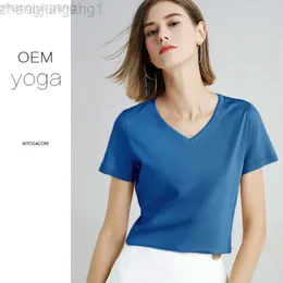 Desginer Alos Yoga Al T Shirt Quick Drying T-shirt Sports Short Sleeve Personalized Small V-neck Summer Thin Slim Dress Top for Women