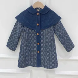 Giacche di marca per ragazze, bambini, giacche lunghe di jeans, mantello da cowboy, giacca a vento, cappotto, capispalla di design per bambini, taglia 90170