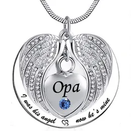 Unisex Angel Angel Wing Birthstone Memorial Keepsake Ashes 항아리 펜던트 목걸이 '나는 그의 각도 였는데 이제 그는 내 었어요'-301i