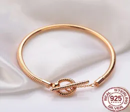 2021 Браслет розового золота 925 Серебряные серебряные моменты розовый вентилятор с защелкой змеи цепь Fit Charm Gift1159530