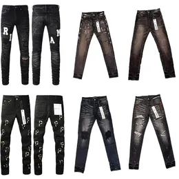 ジーンズパープルジーンズジーンズデザイナーPuple Jeans Mens Skinny Jeans Luxury Designer Denim Pantが苦しむRipped Ripped Biker Black Blue Jeans