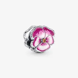 100 ٪ 925 Sterling Silver Pink Blue Pansy Flower Charms تناسب الأصلي سوار السحر الأوروبي أزياء المجوهرات الملحقات 318I