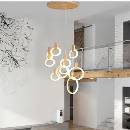 Lampadari a LED contemporanei Luci droplighs a led nordici Anelli in acrilico Illuminazione per scale 3 5 6 7 10 anelli Apparecchio di illuminazione per interni286j