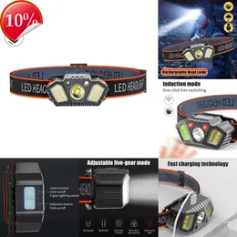 Nya strålkastare Smart rörelsessensor LED Strålkastare Uppladdningsbar strålkastare Super Bright Waterproof Head Lamp Head Lamp Lampe med inbyggt batteri