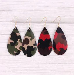 Pendientes de lágrima de cuero con estampado de camuflaje para mujer, pendientes llamativos de gota de agua de cuero sintético únicos, joyería de moda 9787190