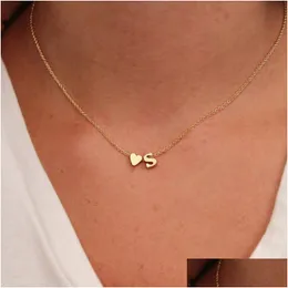 Anhänger Halsketten Mode Winziges Herz Zierliche Initiale Halskette Gold Sier Farbe Buchstabe Name Choker Halsketten Für Frauen Anhänger Schmuck Gi Ot5Sn