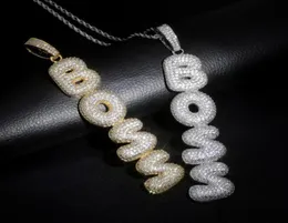 AZ 09 Aangepaste naam Letters hanger ketting charme Iced Out CZ hiphop sieraden met 24 inch touwketting7072775