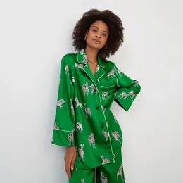 Kläder hiloc sebra tryck hem kostym för kvinnor pajama satin långärmad sömnkläder chic mönster set kvinna 2 stycken fick hösten 220309