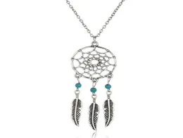 WHOLEANCIENCIENT Silver Color Alloy Girl CHIAN NENDLACES for Women Vintage Korea Dream Catcher Leaves Pendant Necklace Jewelry CO2599830