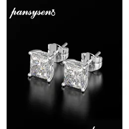 기타 Pansysen Classic 6mm 7mm 8mm Square 제작 여성용 Moissanite Wedding Engagement Stud Earrings 925 Sier Fine Jewelry Gifts57 OTMDK